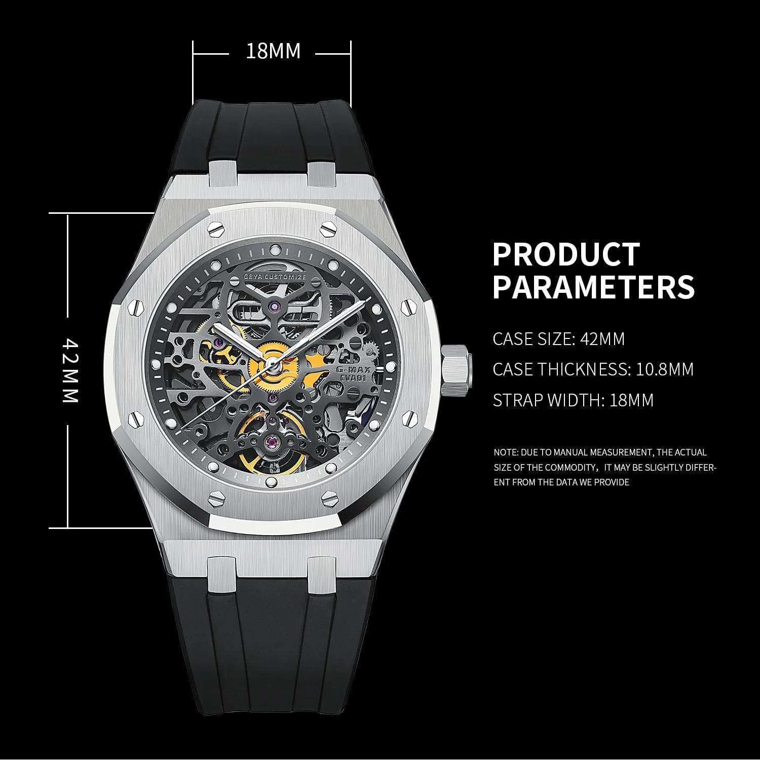 Redhai Automatic Mechanical Watch Skeleton Stainless 50M Waterproof Anti Shock Casual Diver Men Wrist Watch Sterling Watches Chronograph Analog Business Casual Fashion Adjustable Silicone Band
