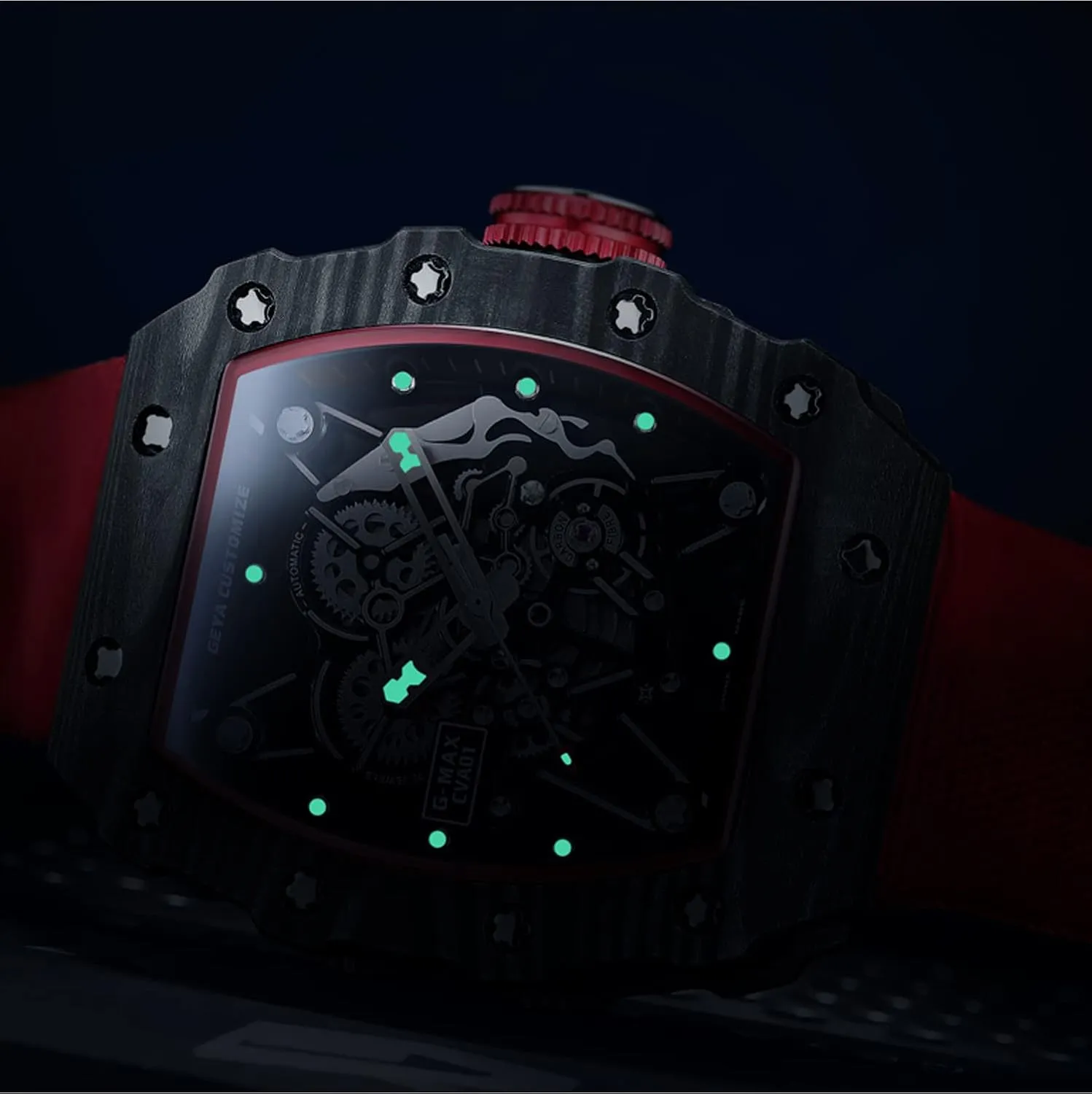 Redhai Automatic Mechanical Watch Skeleton Stainless 50M Waterproof Anti Shock Casual Diver Men Wrist Watch Sterling Watches Chronograph Analog Business Casual Fashion Adjustable Silicone Band