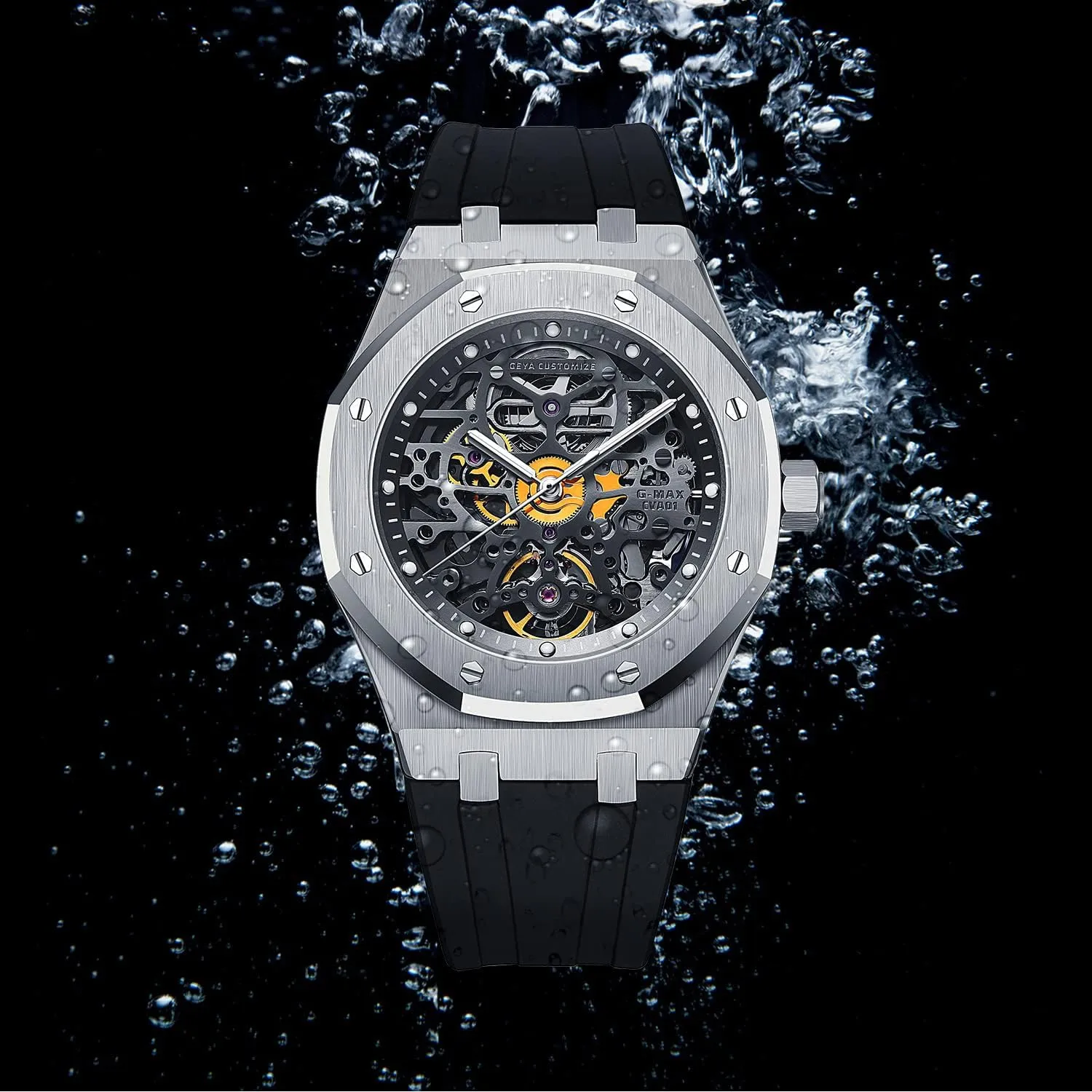 Redhai Automatic Mechanical Watch Skeleton Stainless 50M Waterproof Anti Shock Casual Diver Men Wrist Watch Sterling Watches Chronograph Analog Business Casual Fashion Adjustable Silicone Band