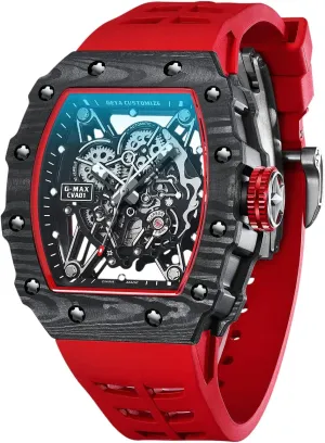 Redhai Automatic Mechanical Watch Skeleton Stainless 50M Waterproof Anti Shock Casual Diver Men Wrist Watch Sterling Watches Chronograph Analog Business Casual Fashion Adjustable Silicone Band