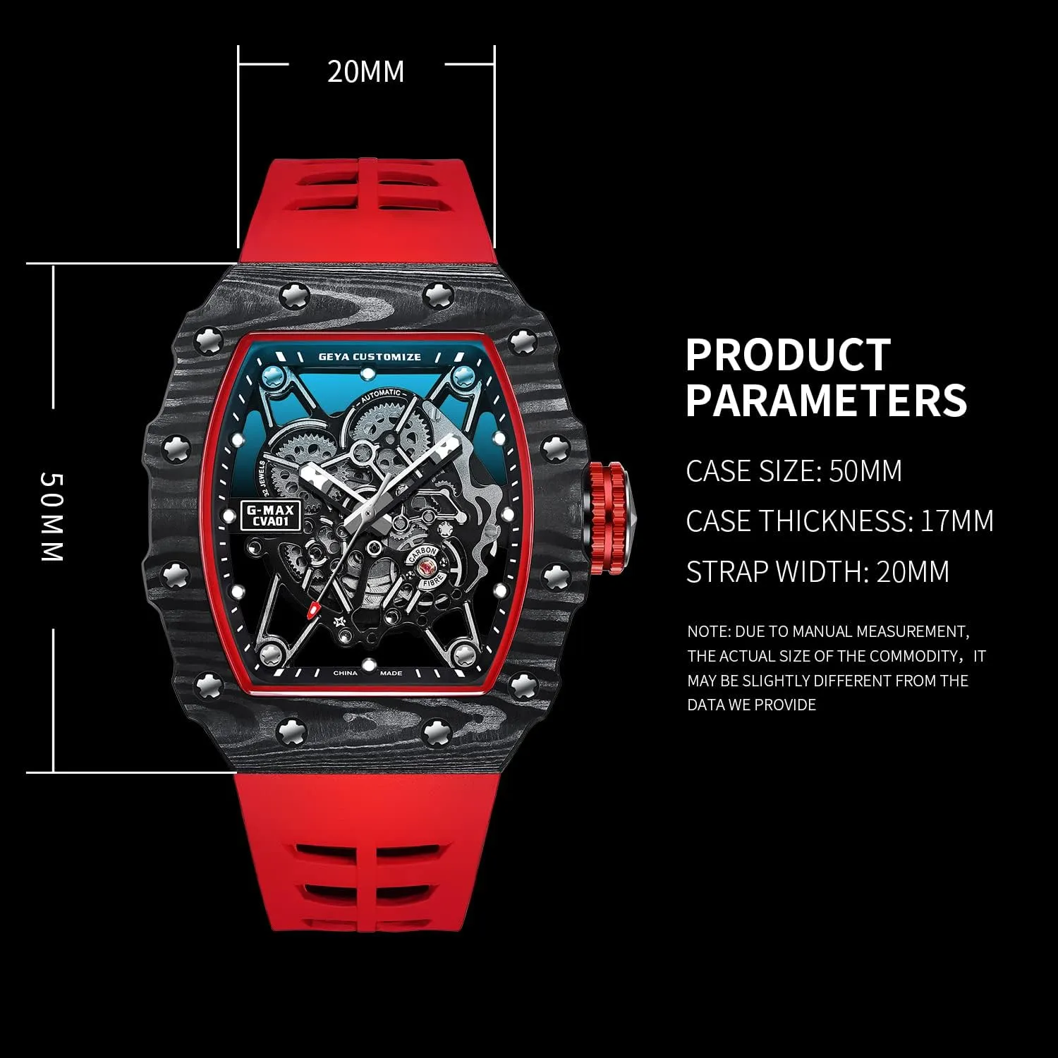 Redhai Automatic Mechanical Watch Skeleton Stainless 50M Waterproof Anti Shock Casual Diver Men Wrist Watch Sterling Watches Chronograph Analog Business Casual Fashion Adjustable Silicone Band