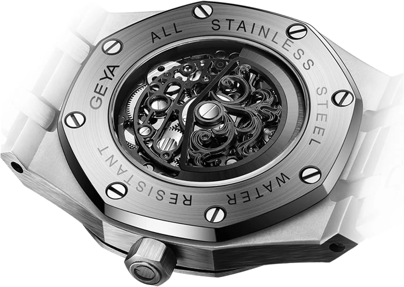Redhai Automatic Mechanical Watch Skeleton Stainless 50M Waterproof Anti Shock Casual Diver Men Wrist Watch Sterling Watches Chronograph Analog Business Casual Fashion Adjustable Silicone Band