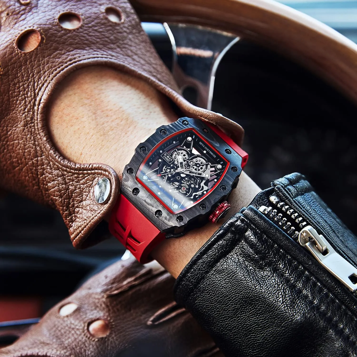 Redhai Automatic Mechanical Watch Skeleton Stainless 50M Waterproof Anti Shock Casual Diver Men Wrist Watch Sterling Watches Chronograph Analog Business Casual Fashion Adjustable Silicone Band