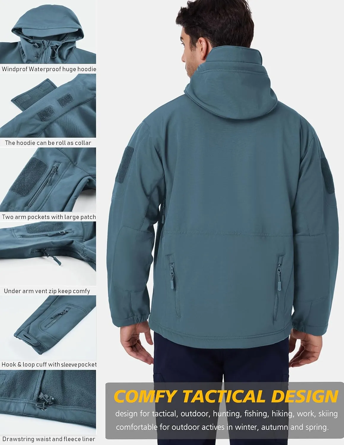 ReFire Gear Men's Army Special Ops Military Tactical Jacket Softshell Fleece Hooded Outdoor Coat