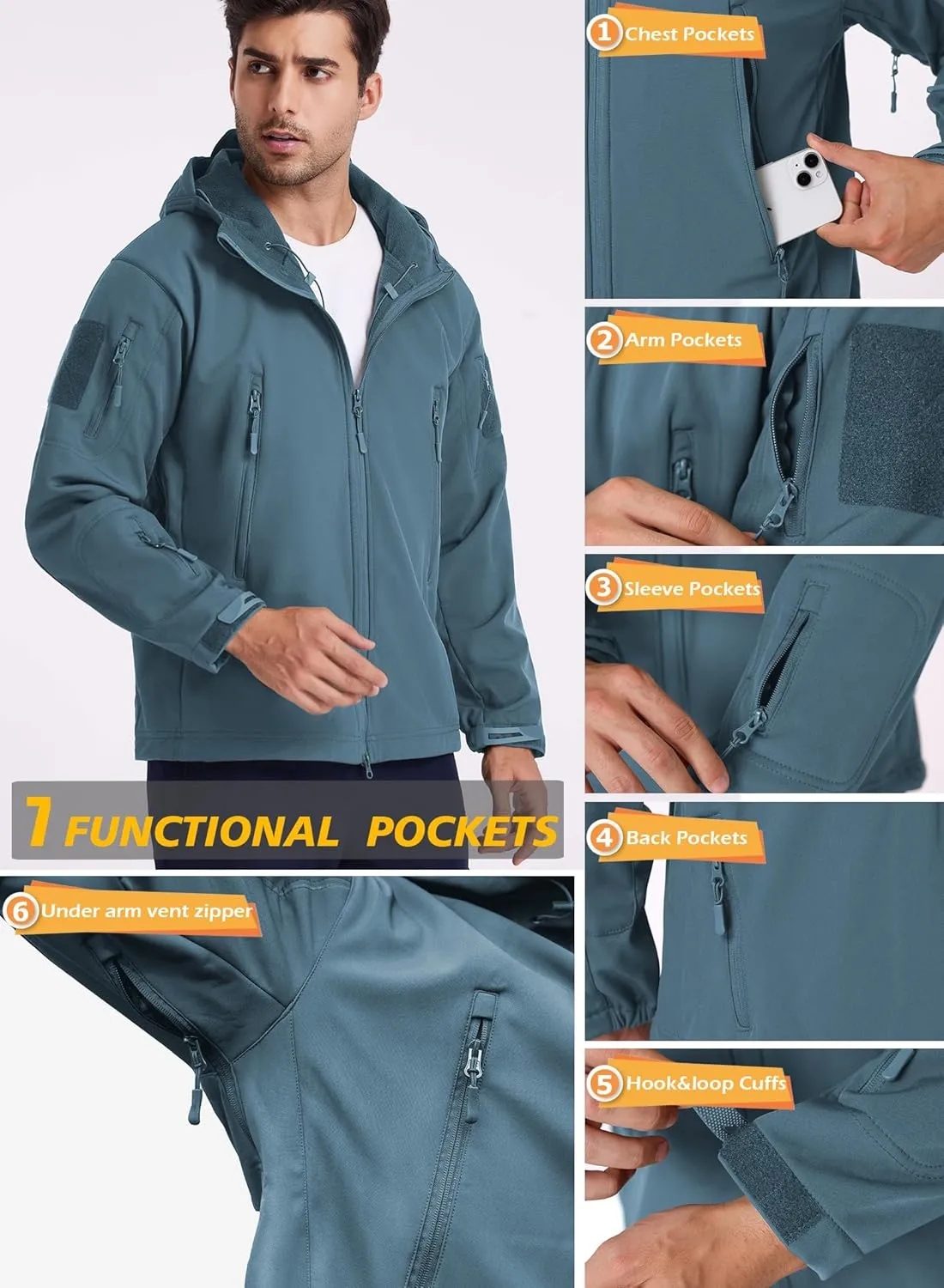 ReFire Gear Men's Army Special Ops Military Tactical Jacket Softshell Fleece Hooded Outdoor Coat