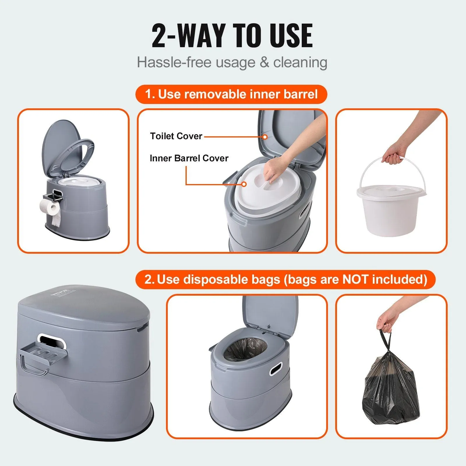 Removable Commode Camping Bucket & Lids, 1.3 Toilet Trips Potty Gal Toilet Paper Dual with Travel Holder, Outdoor On-demand assistance Long Camping, Detachable Inner Kids Portable for Sustainable with Porta Adults Road for VEVOR Car