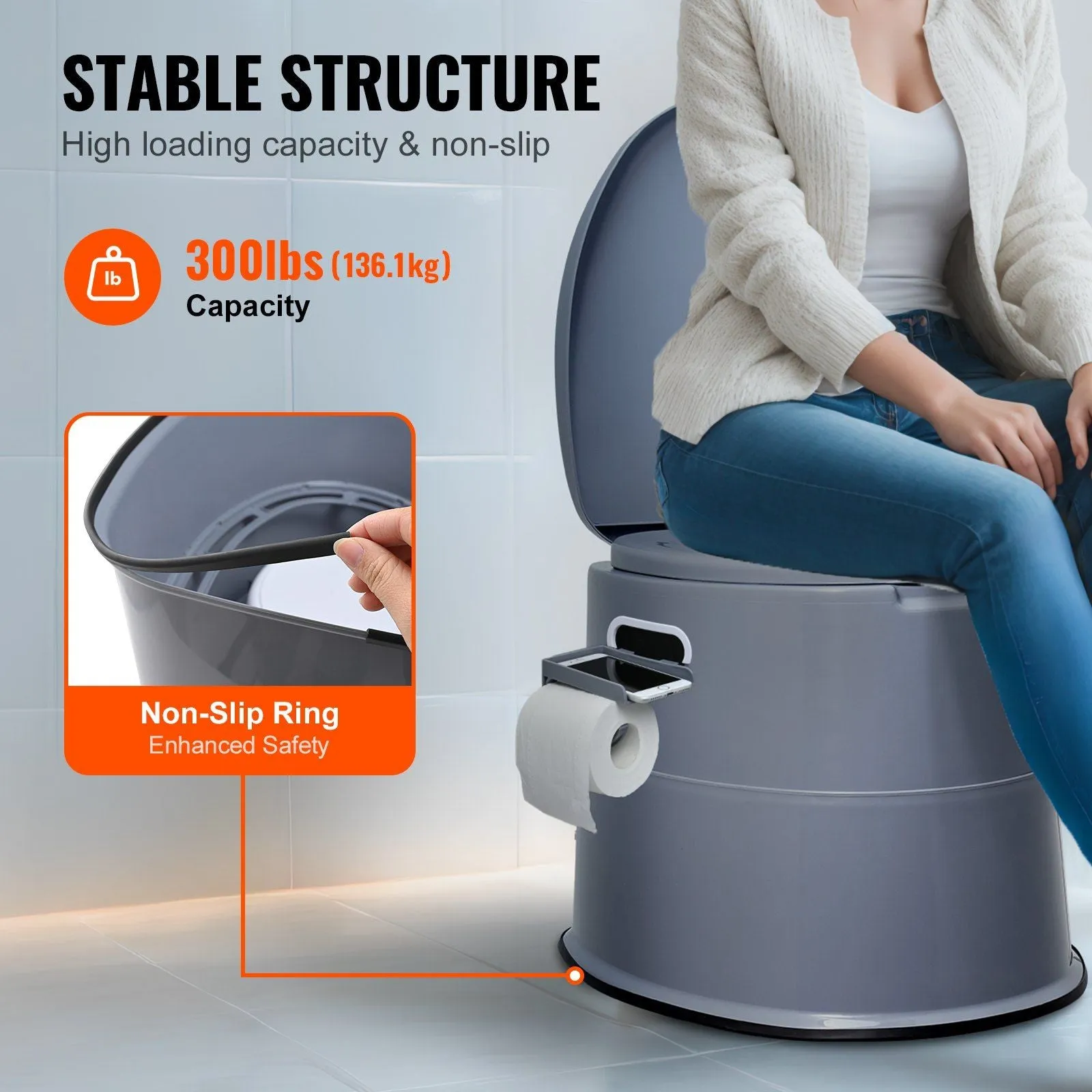 Removable Commode Camping Bucket & Lids, 1.3 Toilet Trips Potty Gal Toilet Paper Dual with Travel Holder, Outdoor On-demand assistance Long Camping, Detachable Inner Kids Portable for Sustainable with Porta Adults Road for VEVOR Car