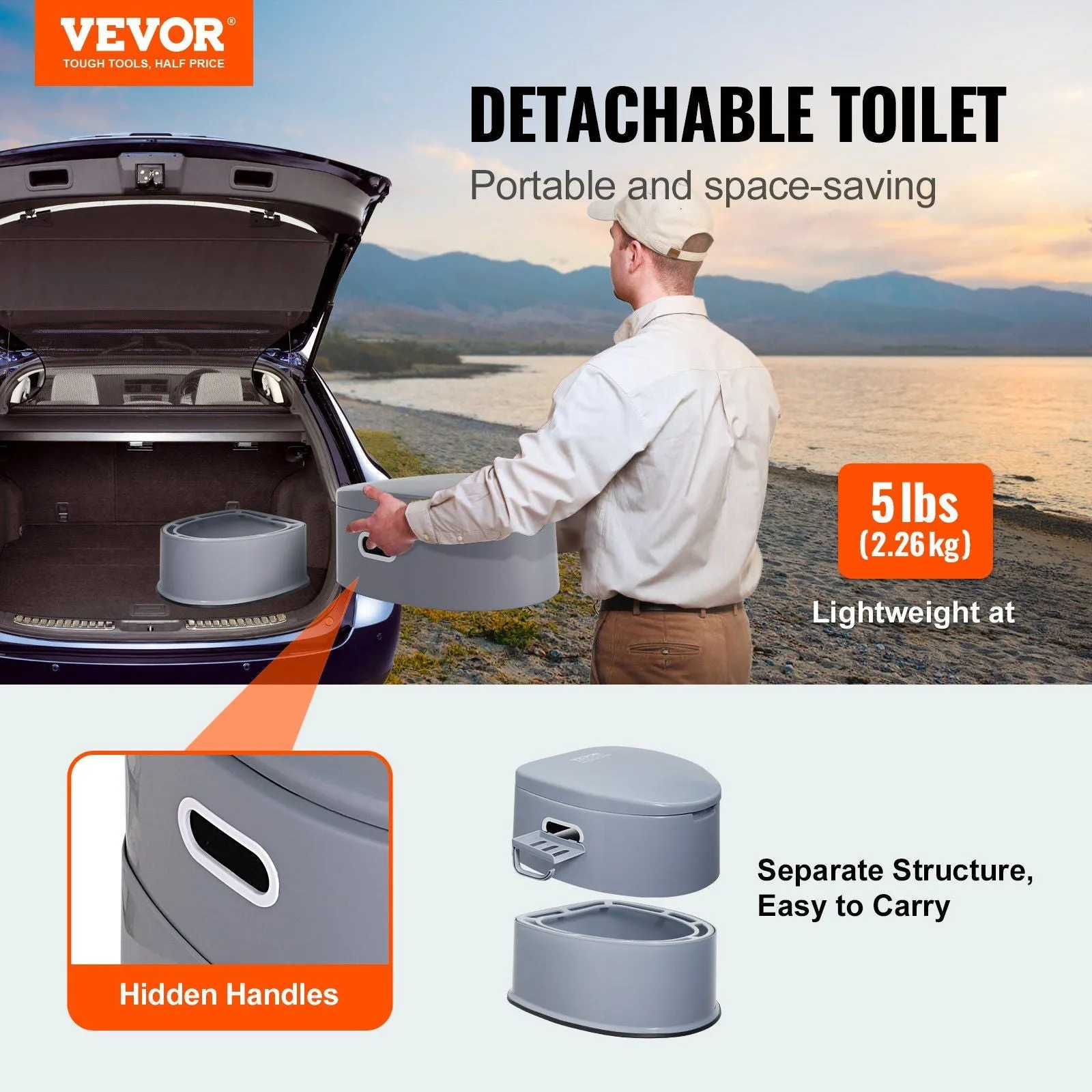 Removable Commode Camping Bucket & Lids, 1.3 Toilet Trips Potty Gal Toilet Paper Dual with Travel Holder, Outdoor On-demand assistance Long Camping, Detachable Inner Kids Portable for Sustainable with Porta Adults Road for VEVOR Car