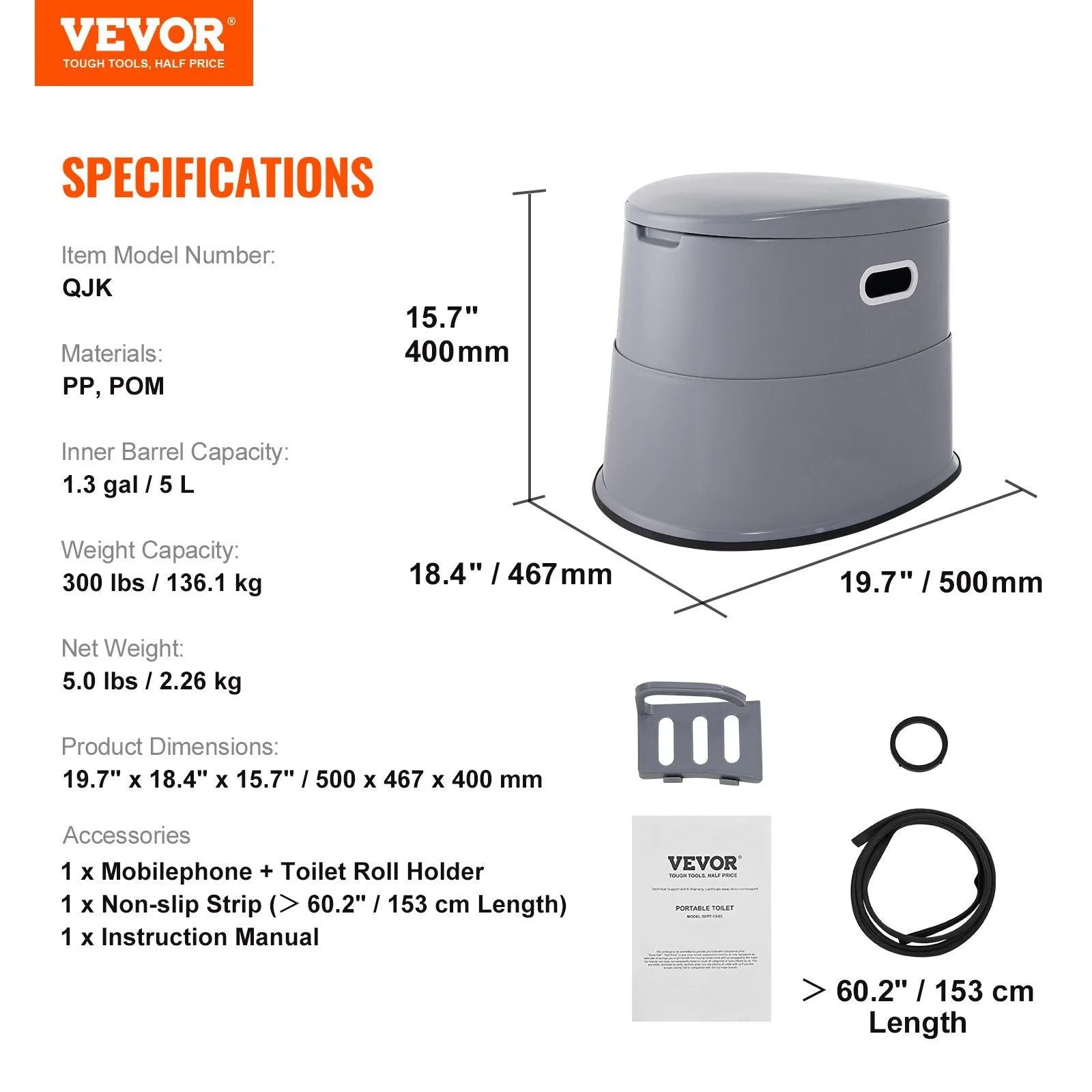 Removable Commode Camping Bucket & Lids, 1.3 Toilet Trips Potty Gal Toilet Paper Dual with Travel Holder, Outdoor On-demand assistance Long Camping, Detachable Inner Kids Portable for Sustainable with Porta Adults Road for VEVOR Car