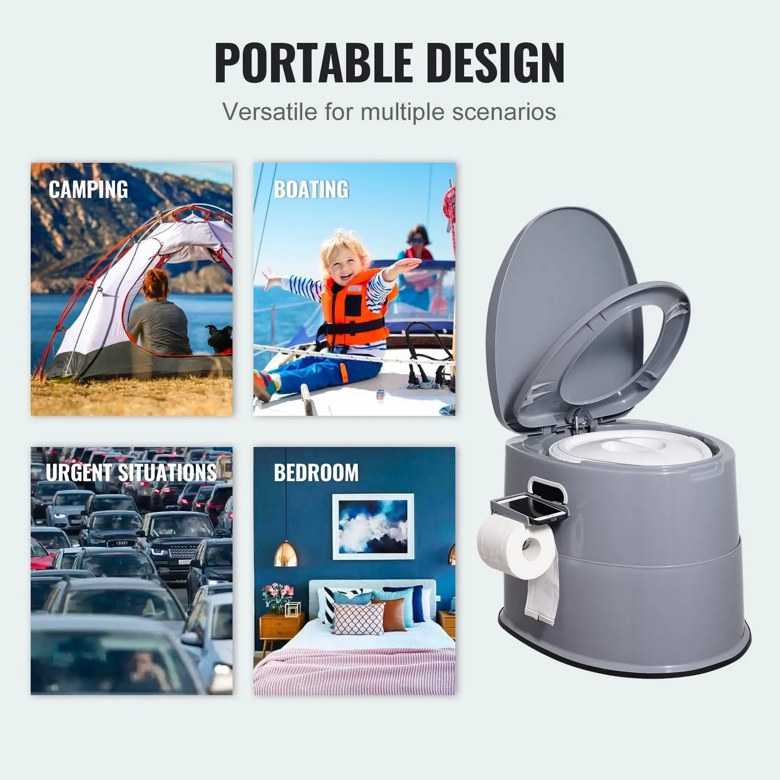 Removable Commode Camping Bucket & Lids, 1.3 Toilet Trips Potty Gal Toilet Paper Dual with Travel Holder, Outdoor On-demand assistance Long Camping, Detachable Inner Kids Portable for Sustainable with Porta Adults Road for VEVOR Car