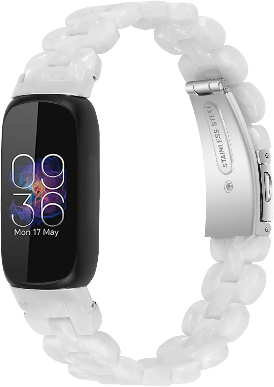 Resin Watch Band Compatible with Fitbit Inspire 3, Lightweight Adjustable Fashion Bracelet Wristband Replacement for Women Men with Stainless Metal Buckle