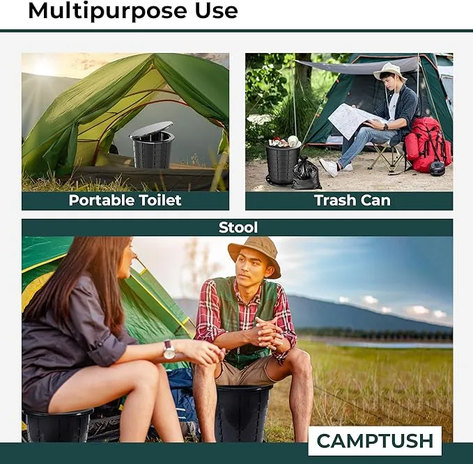 Retractable Portable Toilet for Camping - Large & Height Adjustable - Foldable Camping Toilet for Hiking/Travel | Portable Potty for Adults, Kids and Outdoor Car Camp