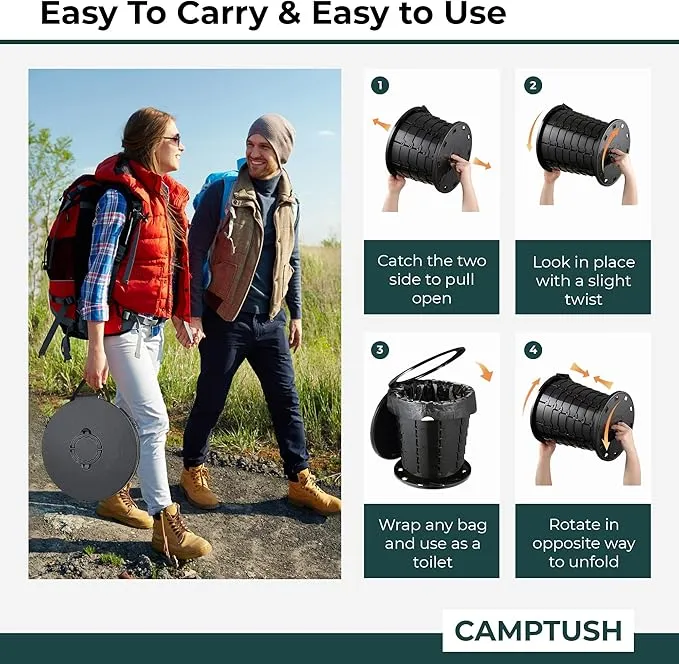 Retractable Portable Toilet for Camping - Large & Height Adjustable - Foldable Camping Toilet for Hiking/Travel | Portable Potty for Adults, Kids and Outdoor Car Camp