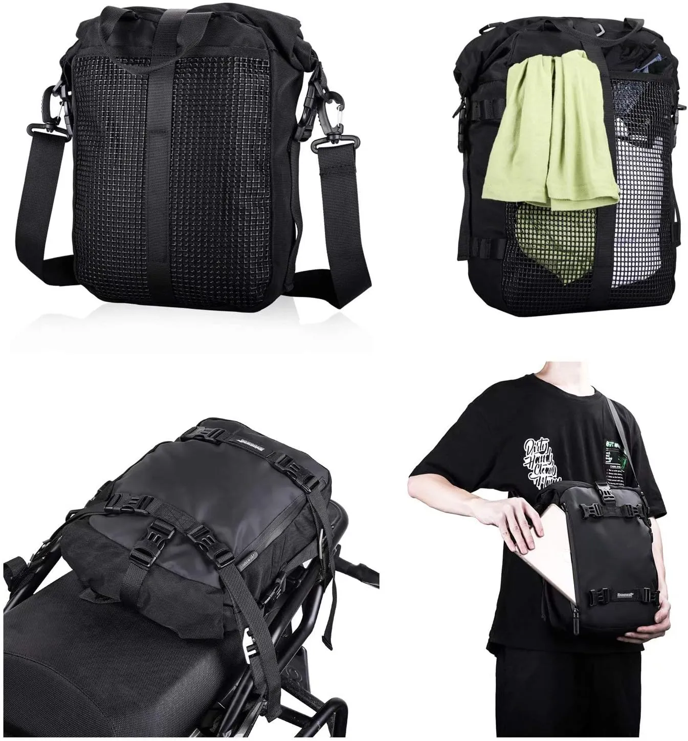 Rhinowalk Motor Pannier Bag 10/20/30L Multifunctional Waterproof Rear Rack Trunk Motorcycle Seat Bag (Black-10L)