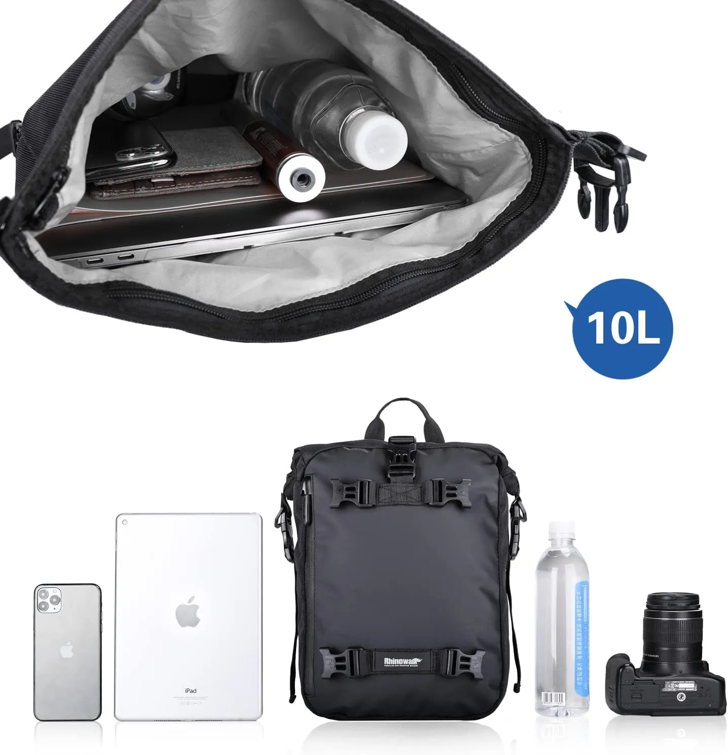 Rhinowalk Motor Pannier Bag 10/20/30L Multifunctional Waterproof Rear Rack Trunk Motorcycle Seat Bag (Black-10L)
