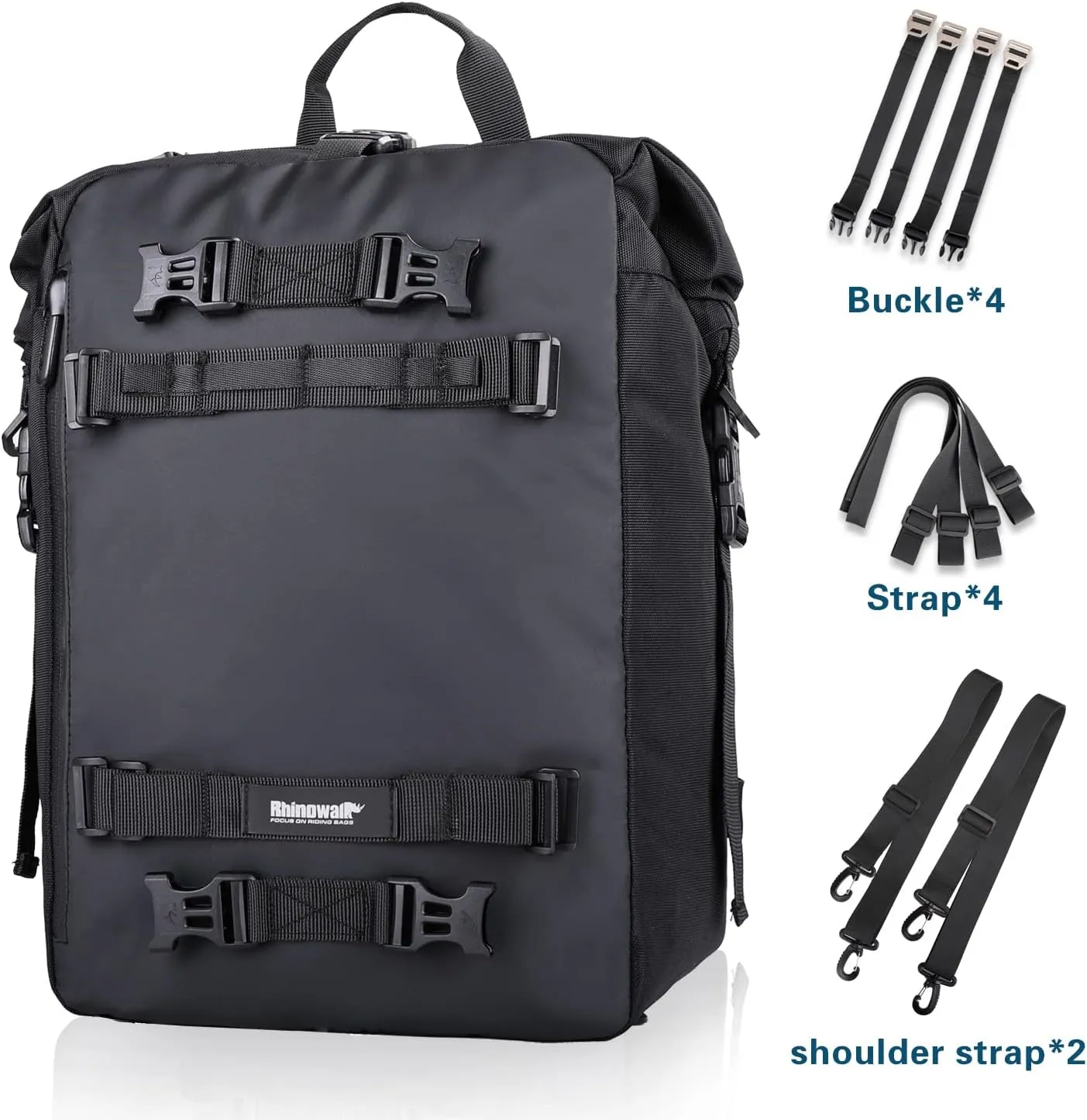 Rhinowalk Motor Pannier Bag 10/20/30L Multifunctional Waterproof Rear Rack Trunk Motorcycle Seat Bag (Black-30L)