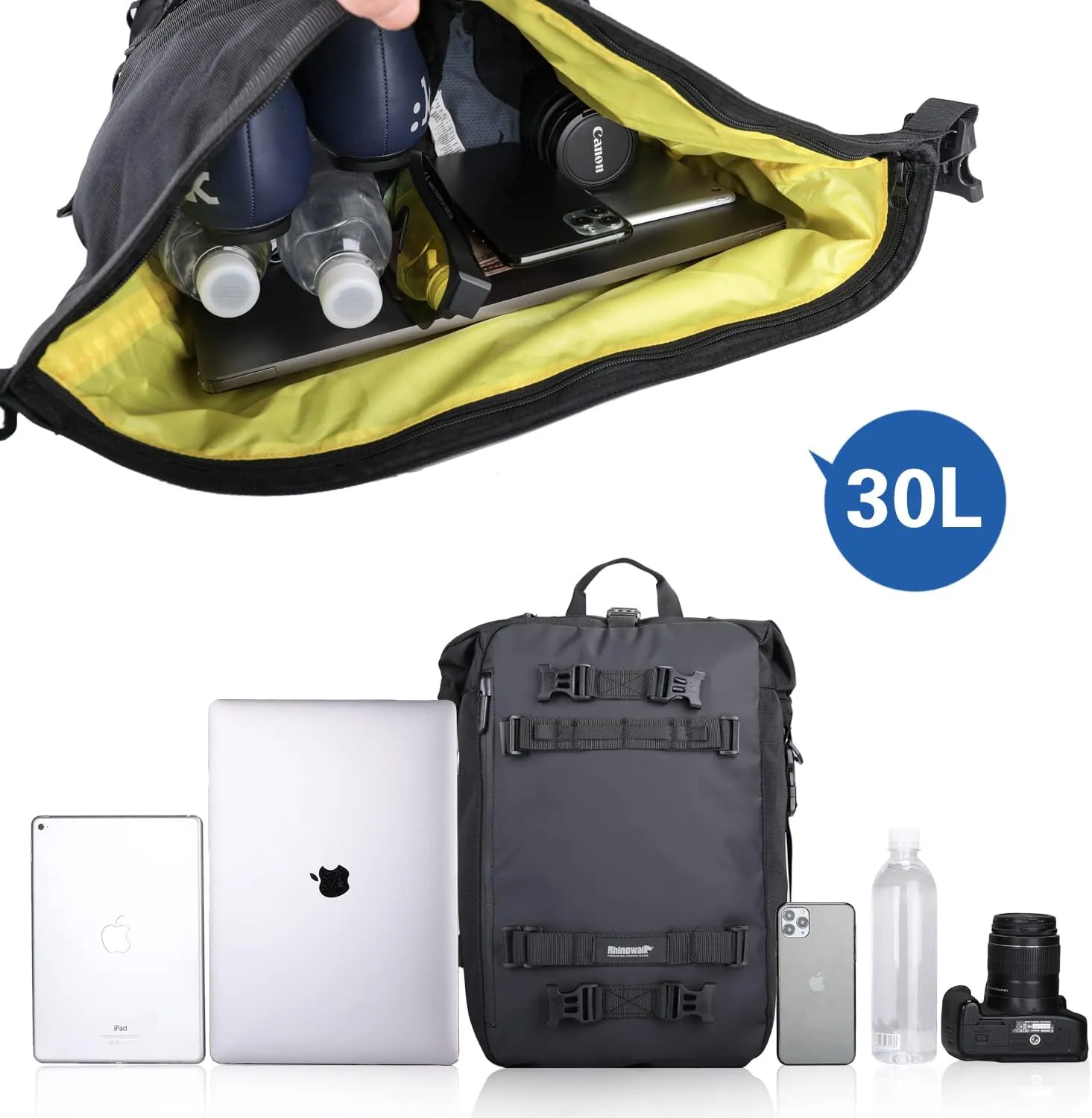 Rhinowalk Motor Pannier Bag 10/20/30L Multifunctional Waterproof Rear Rack Trunk Motorcycle Seat Bag (Black-30L)