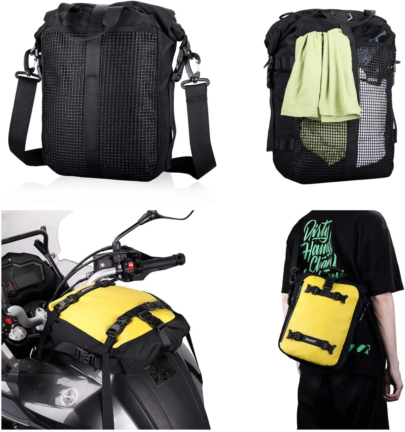 Rhinowalk Motor Pannier Bag 10/20/30L Multifunctional Waterproof Rear Rack Trunk Motorcycle Seat Bag (Yellow-10L)