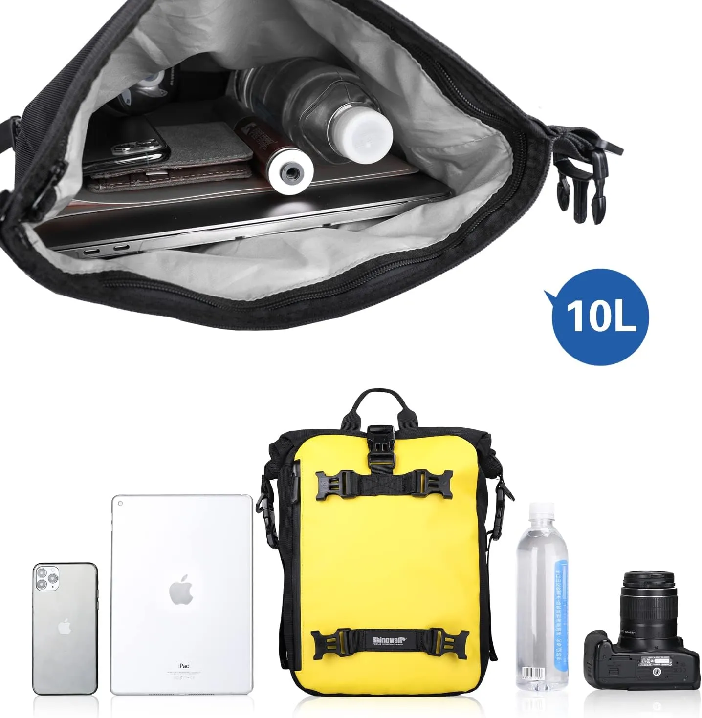 Rhinowalk Motor Pannier Bag 10/20/30L Multifunctional Waterproof Rear Rack Trunk Motorcycle Seat Bag (Yellow-10L)