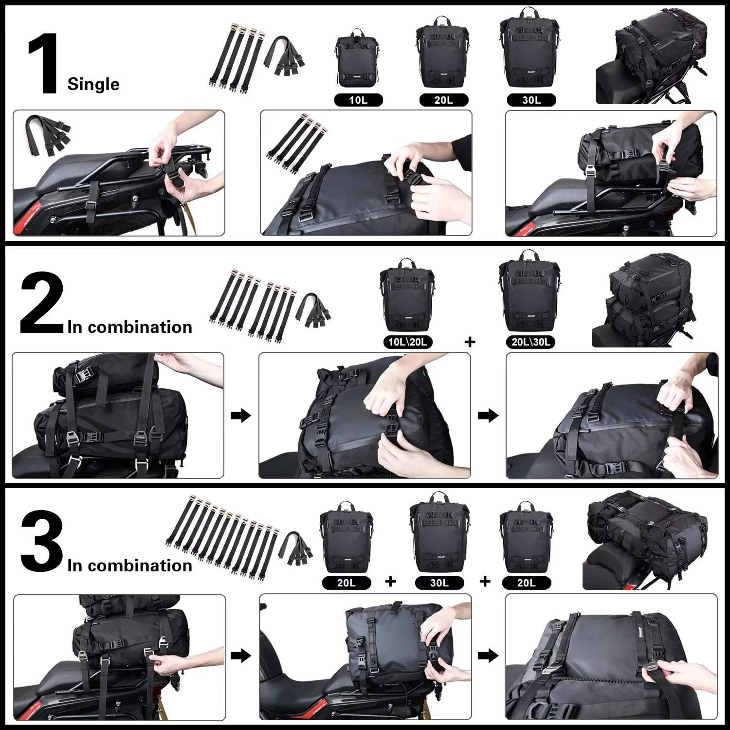 Rhinowalk Motor Pannier Bag 10/20/30L Multifunctional Waterproof Rear Rack Trunk Motorcycle Seat Bag (Yellow-20L)