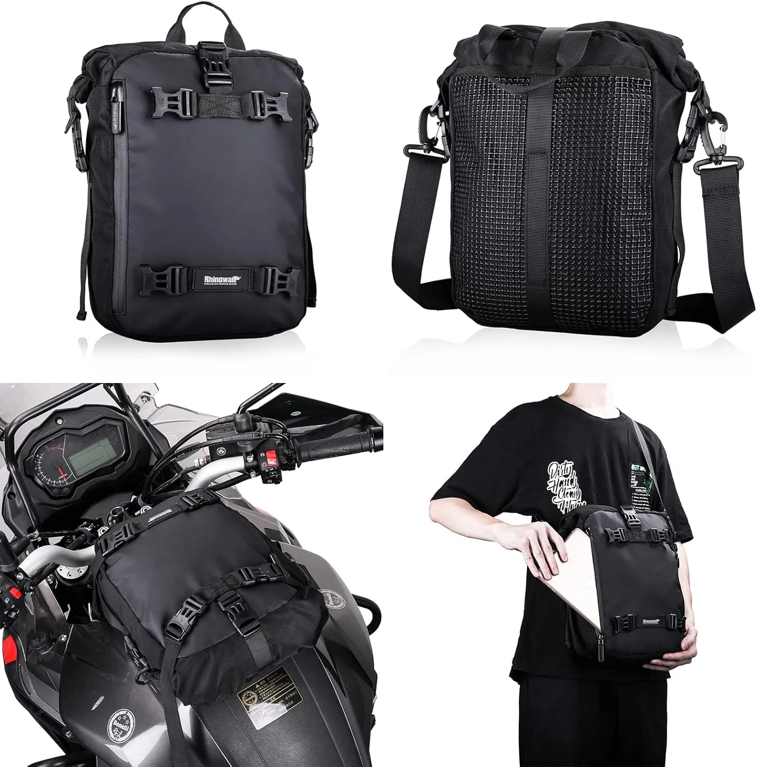 Rhinowalk Motor Saddle Bag Motorcycle Pannier Bag Waterproof Multifunctional Rear Rack Trunk Seat Bag (Black, 10L)