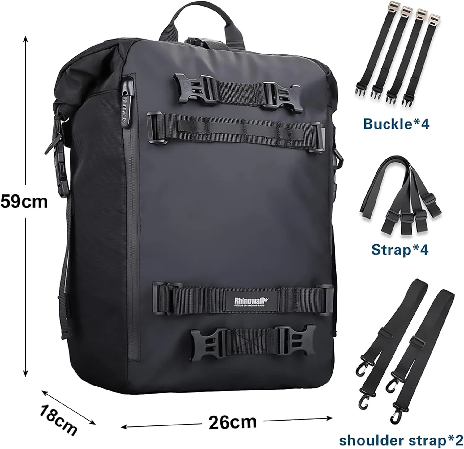 Rhinowalk Motor Saddle Bag Motorcycle Pannier Bag Waterproof Multifunctional Rear Rack Trunk Seat Bag (Black, 20L)