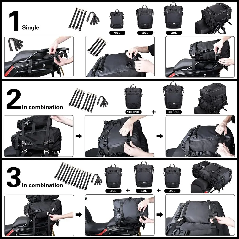 Rhinowalk Motor Saddle Bag Motorcycle Pannier Bag Waterproof Multifunctional Rear Rack Trunk Seat Bag (Black, 20L)