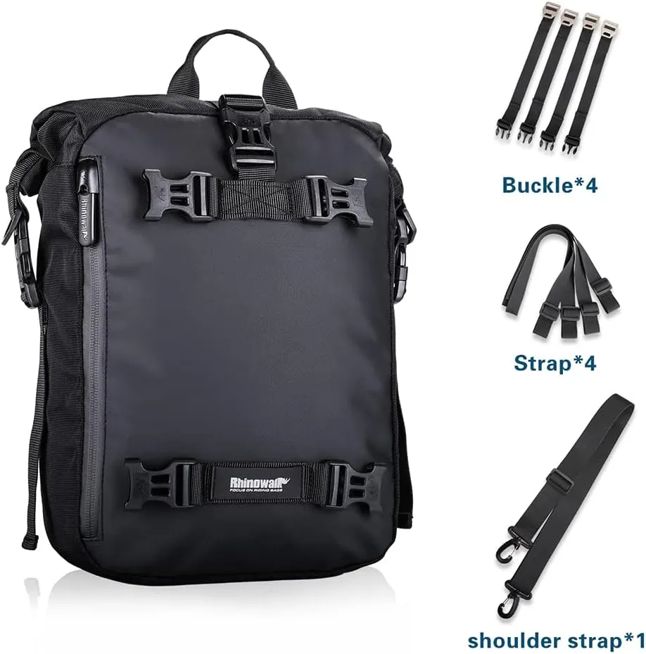 Rhinowalk Motorcycle Tail Bag 10L Waterproof Motor Pannier Bag Motor Travel Luggage Motorbike Rear Rack Trunk Storage Bag Professional Motorcycle Accessories-Black