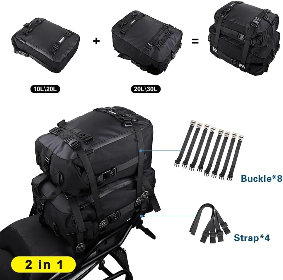 Rhinowalk Motorcycle Tail Bag 10L Waterproof Motor Pannier Bag Motor Travel Luggage Motorbike Rear Rack Trunk Storage Bag Professional Motorcycle Accessories-Black