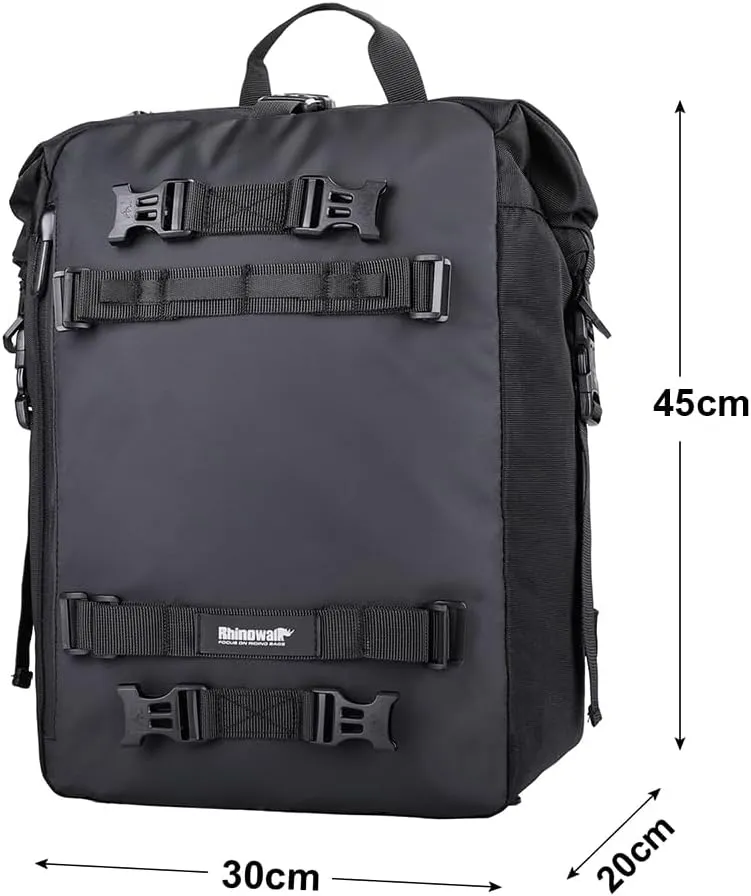 Rhinowalk Motorcycle Tail Bag 30L Waterproof Motor Pannier Travel Luggage Motorbike Rear Rack Trunk Storage Professional Accessories-Black