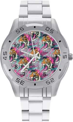 Rock Tiger Head Graffiti Simple Stainless Steel Band Business Watch Dress Wrist Unique Luxury Work Casual Waterproof Watches