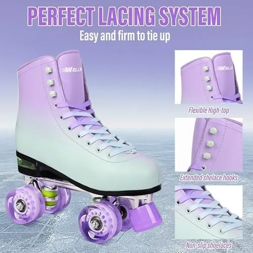 Roller Skate for Women and Men, Classic Design High-Top PU Leather Quad Roller Skates for Outdoor and Indoor, Rollerskates for Beginner Size 6/7/8/9/10/11