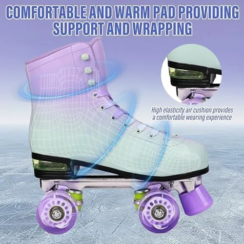 Roller Skate for Women and Men, Classic Design High-Top PU Leather Quad Roller Skates for Outdoor and Indoor, Rollerskates for Beginner Size 6/7/8/9/10/11