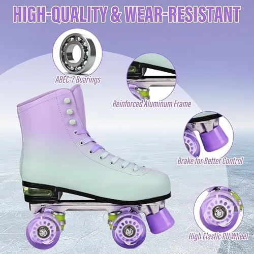 Roller Skate for Women and Men, Classic Design High-Top PU Leather Quad Roller Skates for Outdoor and Indoor, Rollerskates for Beginner Size 6/7/8/9/10/11