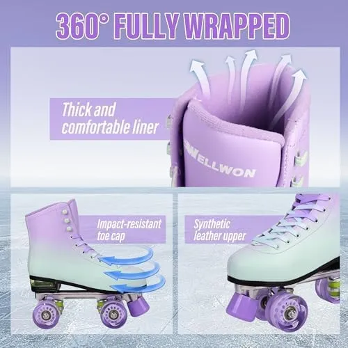 Roller Skate for Women and Men, Classic Design High-Top PU Leather Quad Roller Skates for Outdoor and Indoor, Rollerskates for Beginner Size 6/7/8/9/10/11