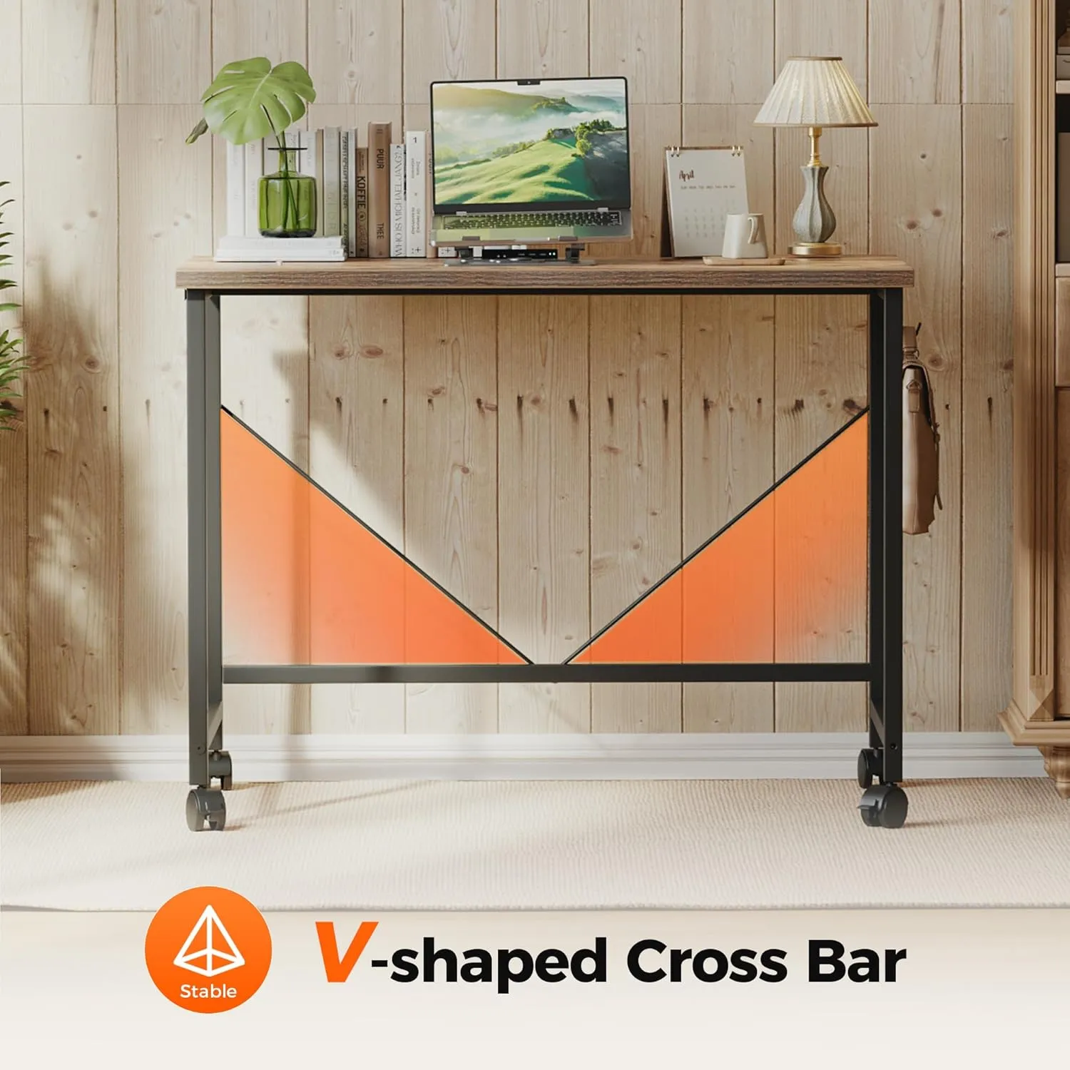 Rolling Computer Desk with Wheels, Gaming Desk for Small Spaces, Modern Simple Style Table for Home Office, Study Writing Table (Rustic Brown, 32 inch)