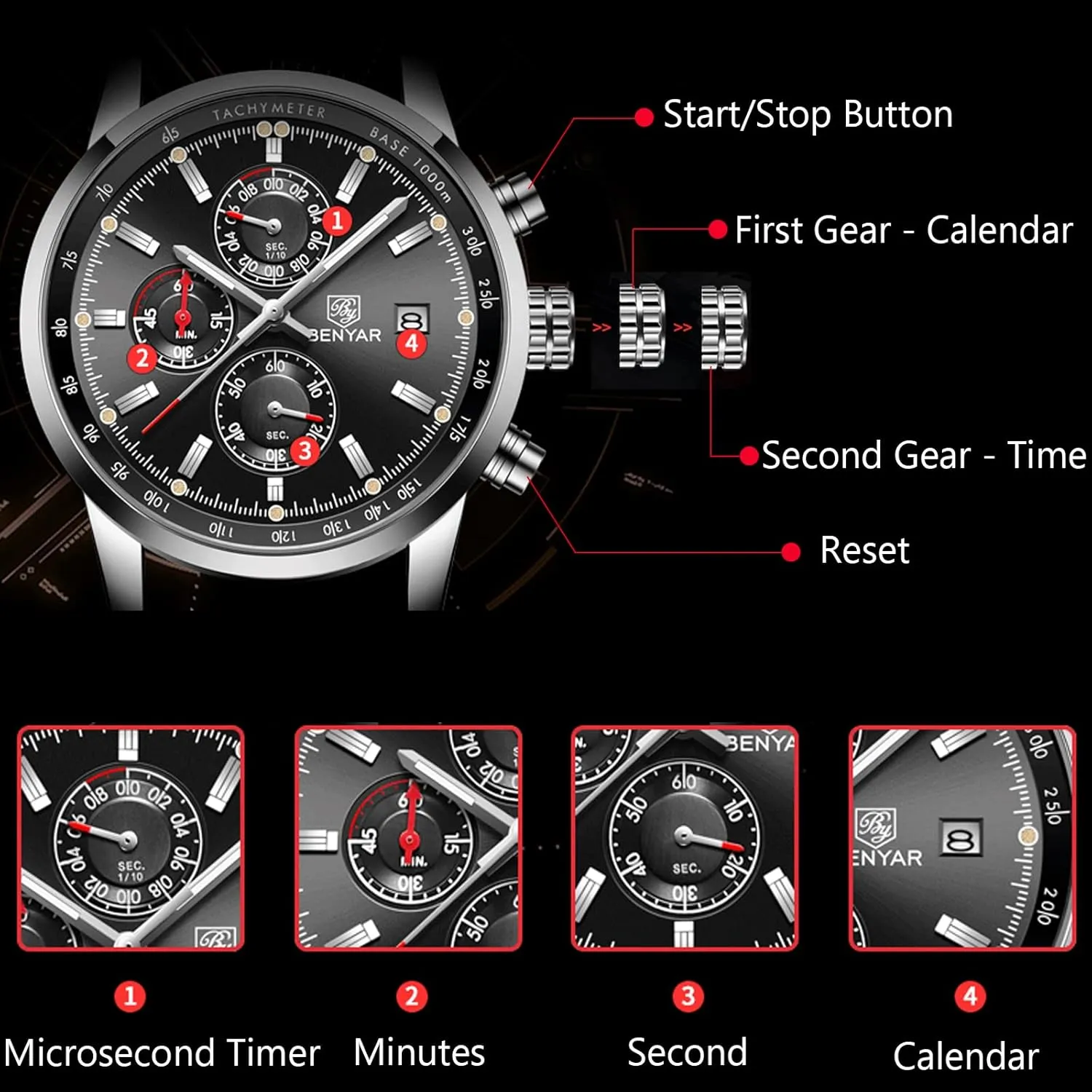 RORIOS Mens Watches Waterproof Analogue Quartz Watch with Leather Brecelet Casual Chronograph Wrist Watches for Men