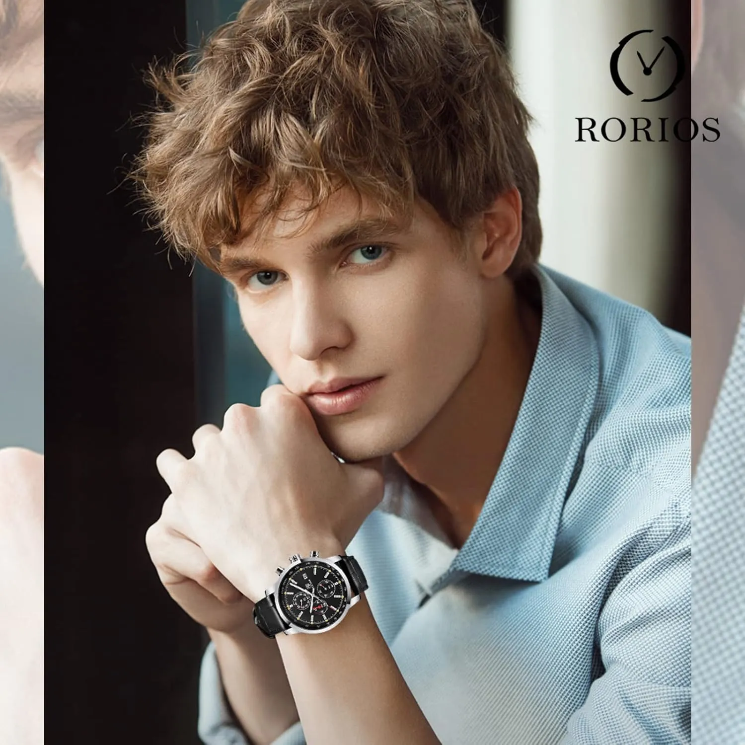 RORIOS Mens Watches Waterproof Analogue Quartz Watch with Leather Brecelet Casual Chronograph Wrist Watches for Men