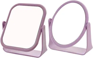 Rotating Makeup Mirrors 2pcs Double-Sided Square Oval Desk Mirrors Safe Stylish