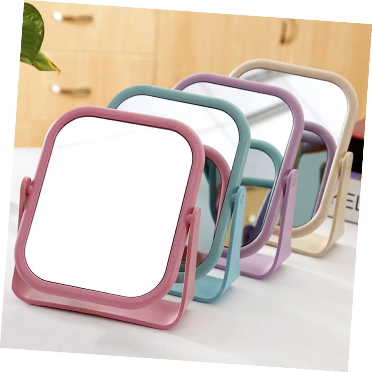 Rotating Makeup Mirrors 2pcs Double-Sided Square Oval Desk Mirrors Safe Stylish