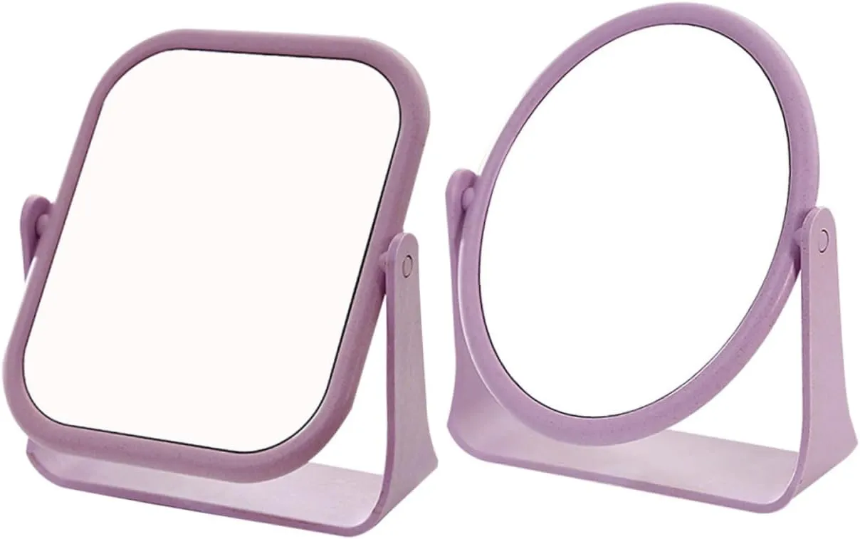 Rotating Makeup Mirrors 2pcs Double-Sided Square Oval Desk Mirrors Safe Stylish