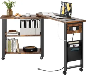 Rotating Side Table 360° End Table with Charging Station Swivel Side Table with Extra Storage Bag Movable End Table with 6 Swivel Wheels with Brakes for Bedroom Living Room