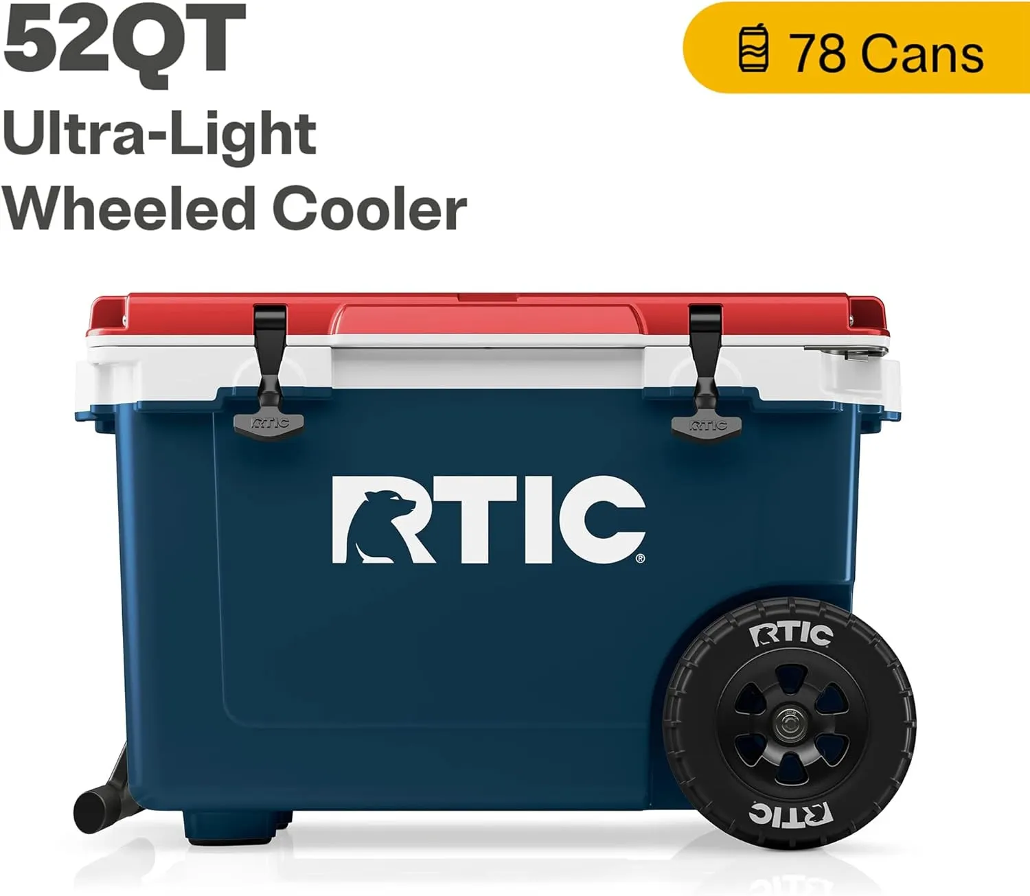 RTIC 52 Quart Ultra-Light Wheeled Hard Cooler Insulated Portable Ice Chest Box for Beach, Drink, Beverage, Camping, Picnic, Fishing, Boat, Barbecue, 30% Lighter Than Rotomolded Coolers
