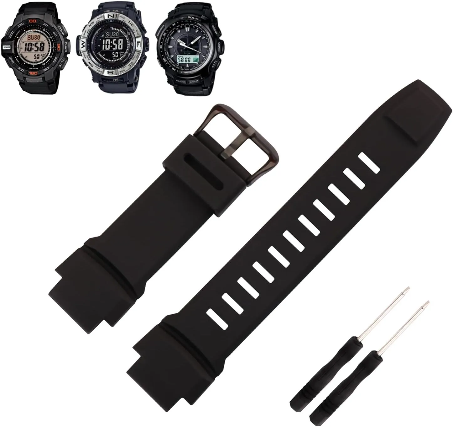 Rubber 18MM Silicone Watch Bands Replacement Fit for Casio Proterk PRG-270 PRG-250 PRG-500 PRW-2500 PRW-3500 PRW-5100 Pro terk Strap Wirstband With Black/Silver Stainless Steel Buckle for Men and Women
