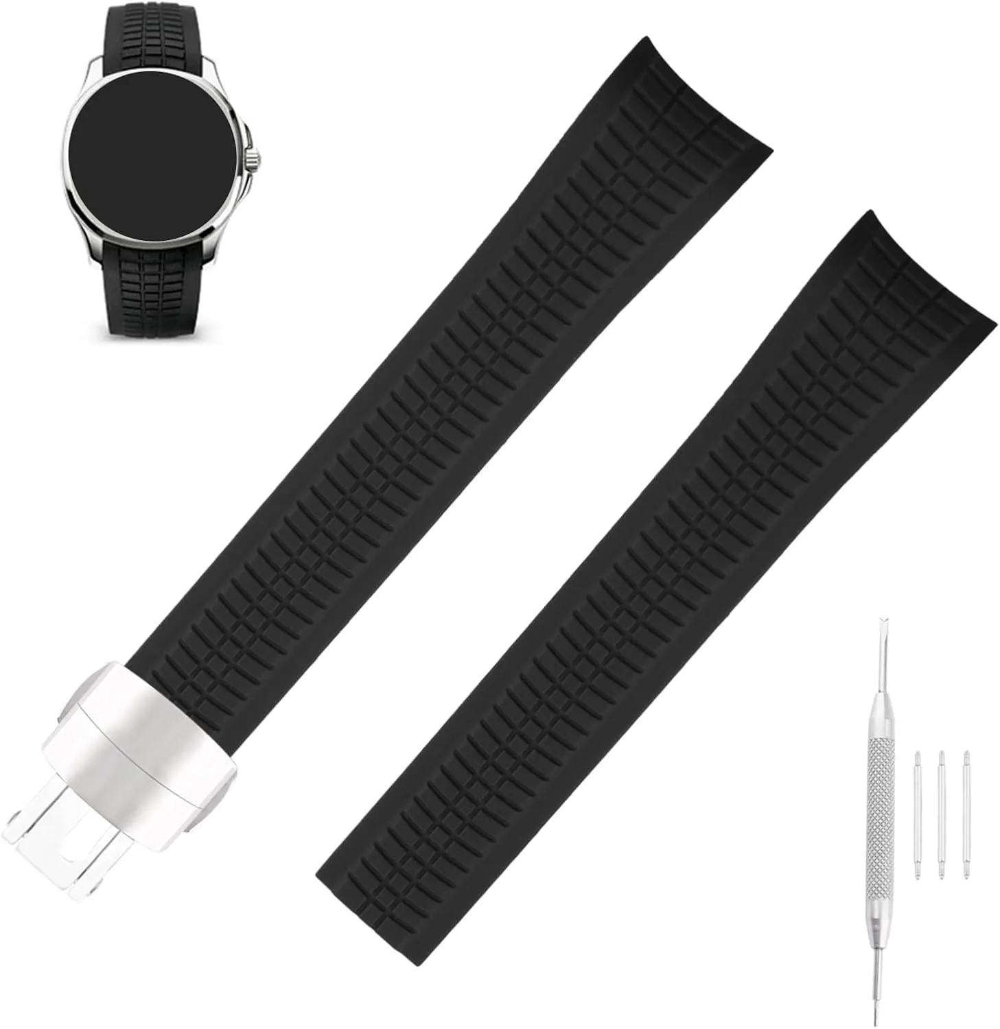 Rubber 21mm Watch Bands Compatible Fit for Patek Philippe Aquanaut PP 5164A 5164 5165 5167A 5167R 5168 5968 5267 200A-010 Replacement Silicone Watch Strap Wirstband Bracelet with Deployment Buckle For Men and Women