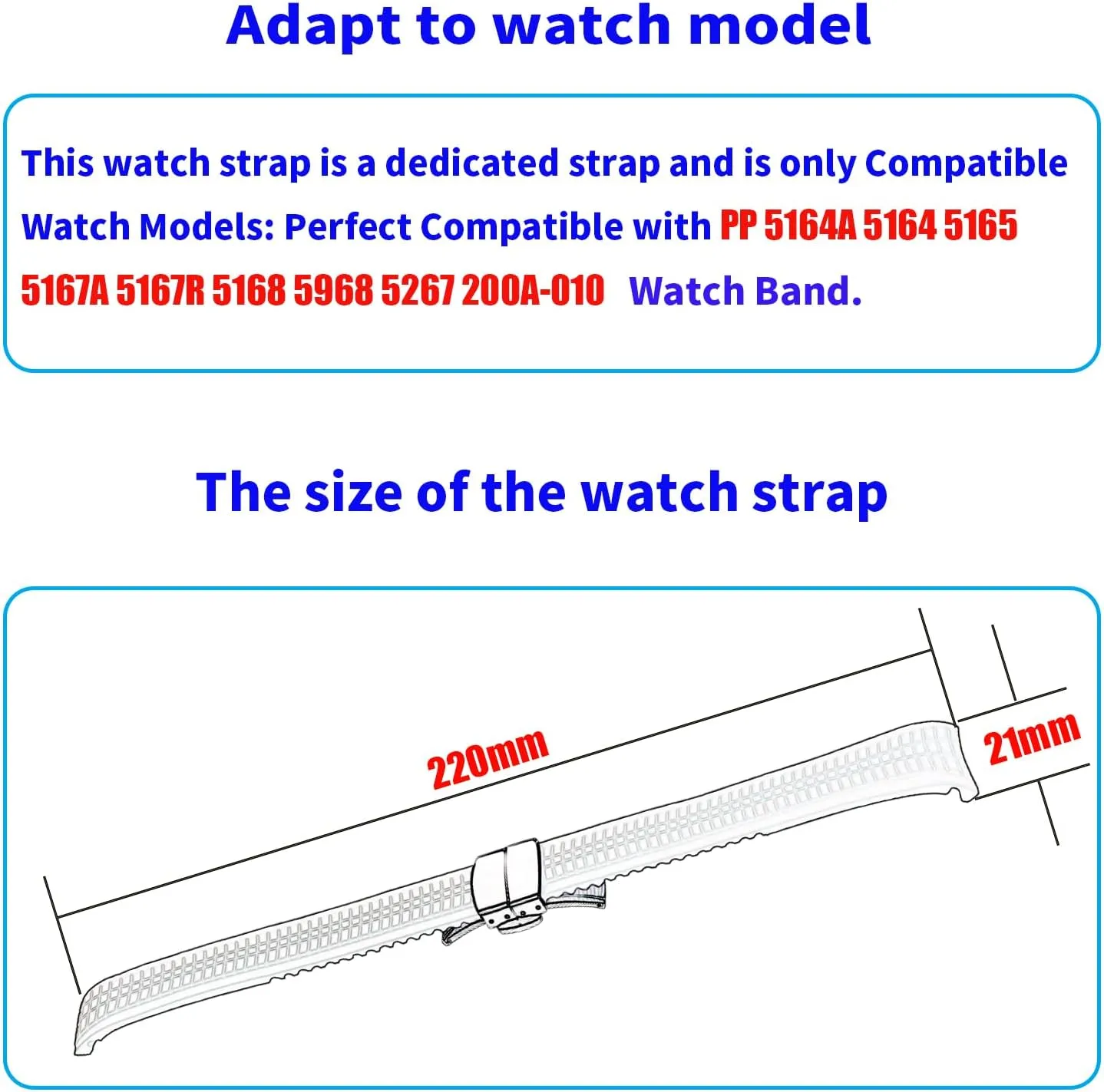 Rubber 21mm Watch Bands Compatible Fit for Patek Philippe Aquanaut PP 5164A 5164 5165 5167A 5167R 5168 5968 5267 200A-010 Replacement Silicone Watch Strap Wirstband Bracelet with Deployment Buckle For Men and Women
