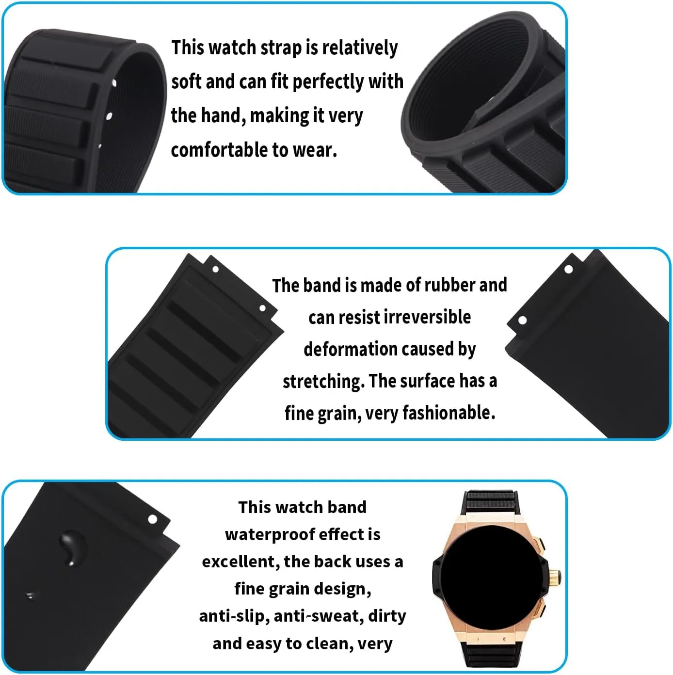 Rubber 27mm Silicone Watch Bands Replacement Fit for Hublot 19mm*27mm*24mm Watch Strap Wirstband (without metal buckle) For Women and men