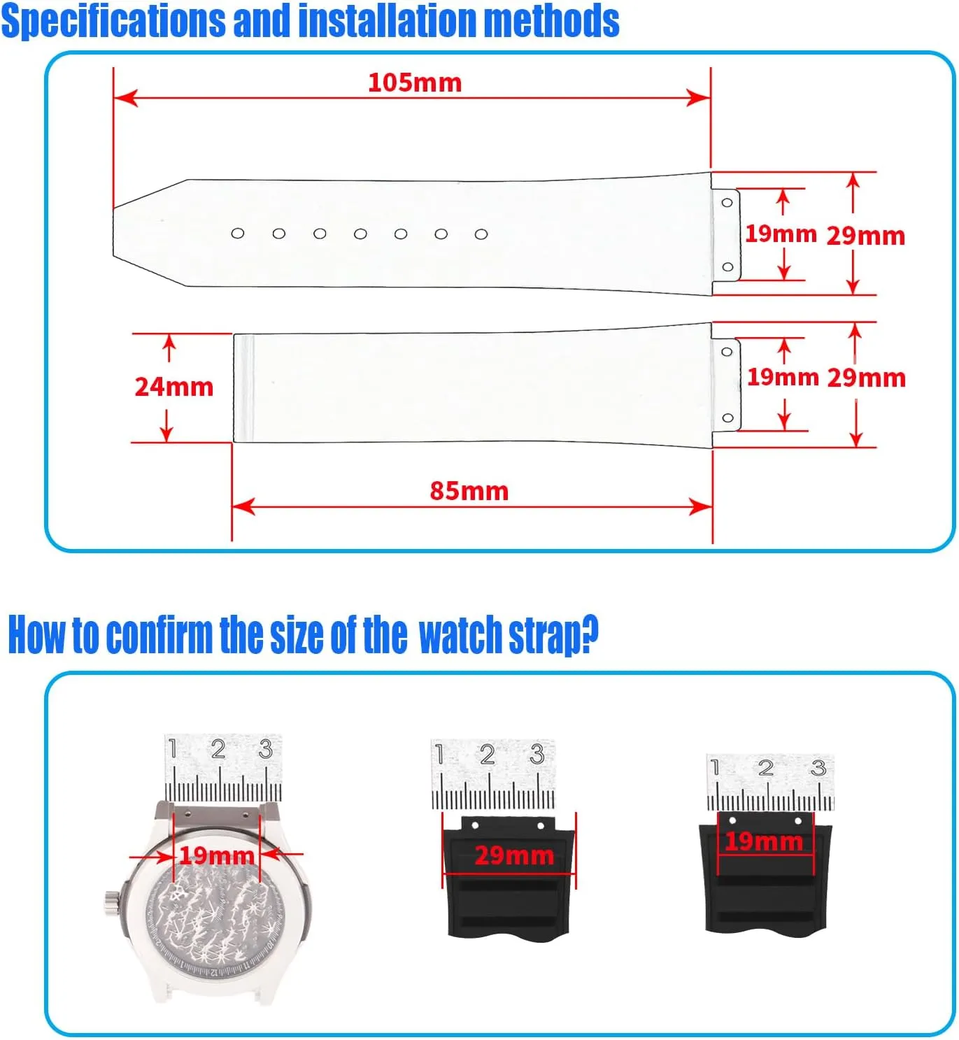 Rubber 27mm Silicone Watch Bands Replacement Fit for Hublot 19mm*27mm*24mm Watch Strap Wirstband (without metal buckle) For Women and men