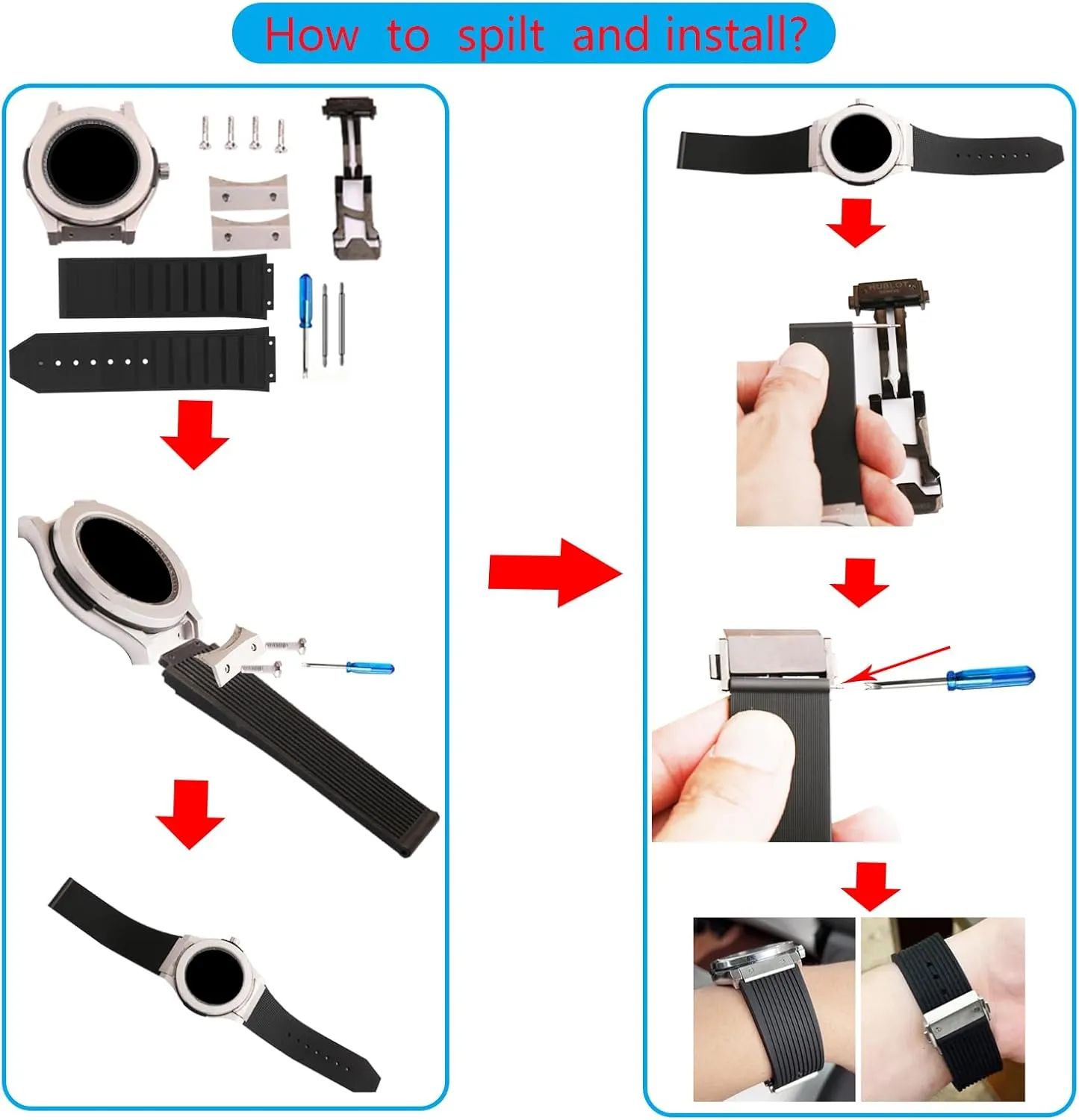 Rubber 27mm Silicone Watch Bands Replacement Fit for Hublot 19mm*27mm*24mm Watch Strap Wirstband (without metal buckle) For Women and men