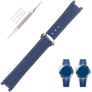 Rubber Watch Band replacement Omega Seamaster diver 300 300m Speedmaster aqua-terra 150m AT150 Moonwatch Professional Silicone Strap Wirstband for Men and Women with Curved End Steel Buckle